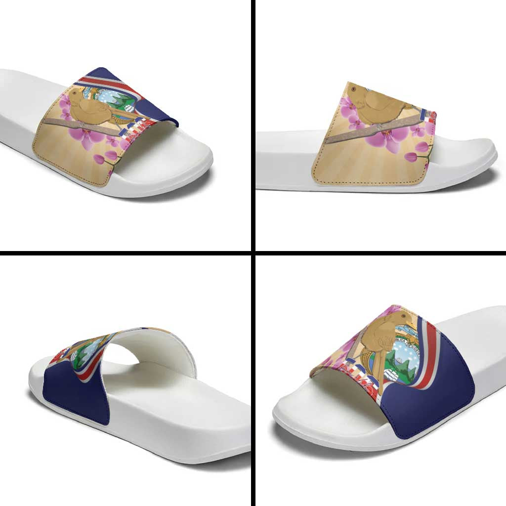 Costa Rica Independence Day Slide Sandals 506 Proud Yiguirro With Orchid - Wonder Print Shop