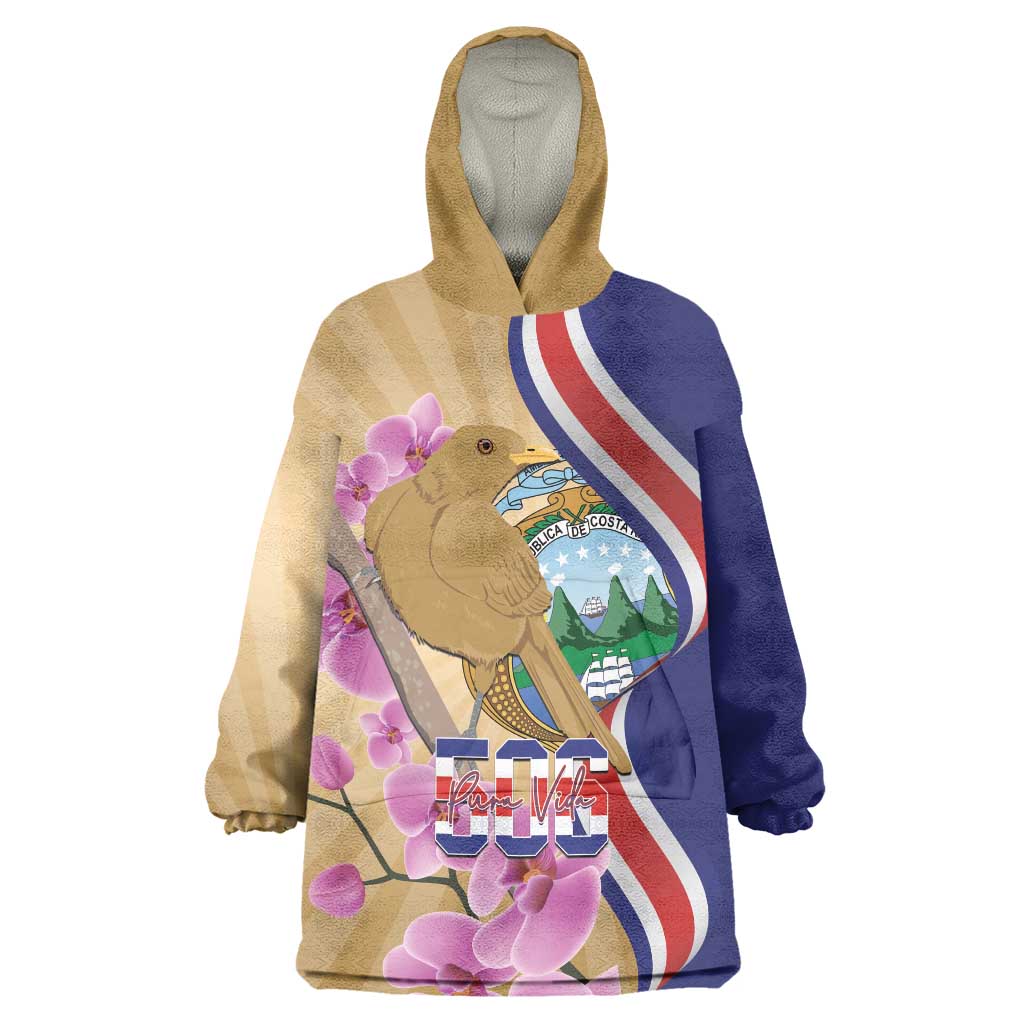 Costa Rica Independence Day Wearable Blanket Hoodie 506 Proud Yiguirro With Orchid - Wonder Print Shop