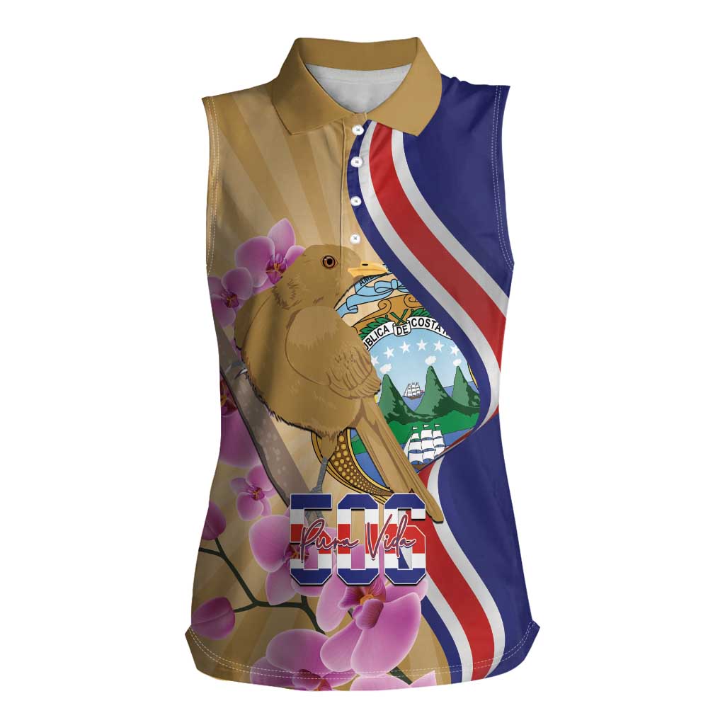 Costa Rica Independence Day Women Sleeveless Polo Shirt 506 Proud Yiguirro With Orchid - Wonder Print Shop