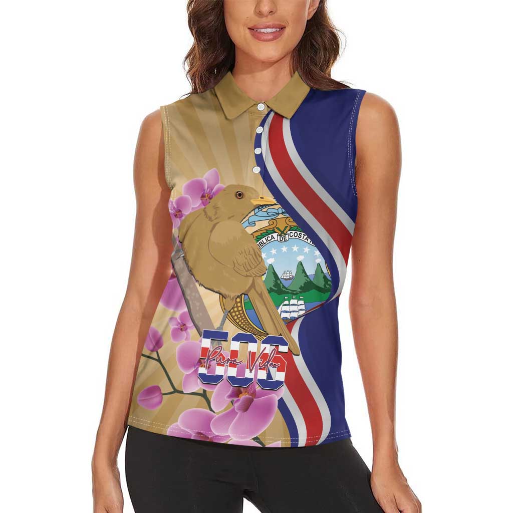 Costa Rica Independence Day Women Sleeveless Polo Shirt 506 Proud Yiguirro With Orchid - Wonder Print Shop