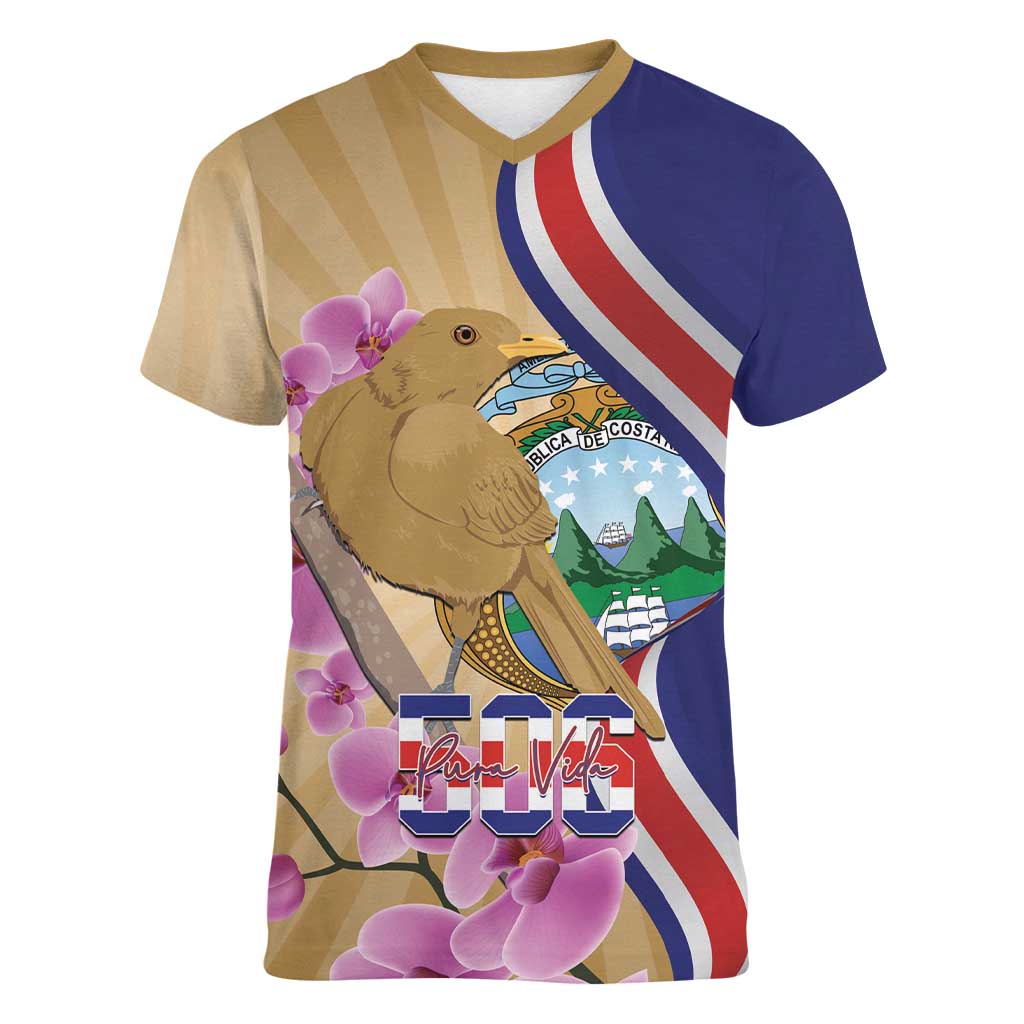 Costa Rica Independence Day Women V-Neck T-Shirt 506 Proud Yiguirro With Orchid - Wonder Print Shop