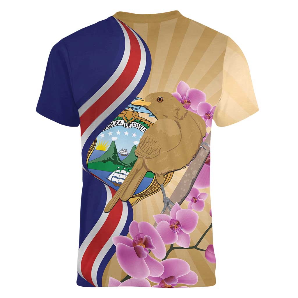 Costa Rica Independence Day Women V-Neck T-Shirt 506 Proud Yiguirro With Orchid - Wonder Print Shop
