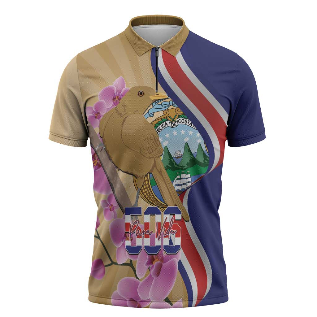 Costa Rica Independence Day Zipper Polo Shirt 506 Proud Yiguirro With Orchid - Wonder Print Shop