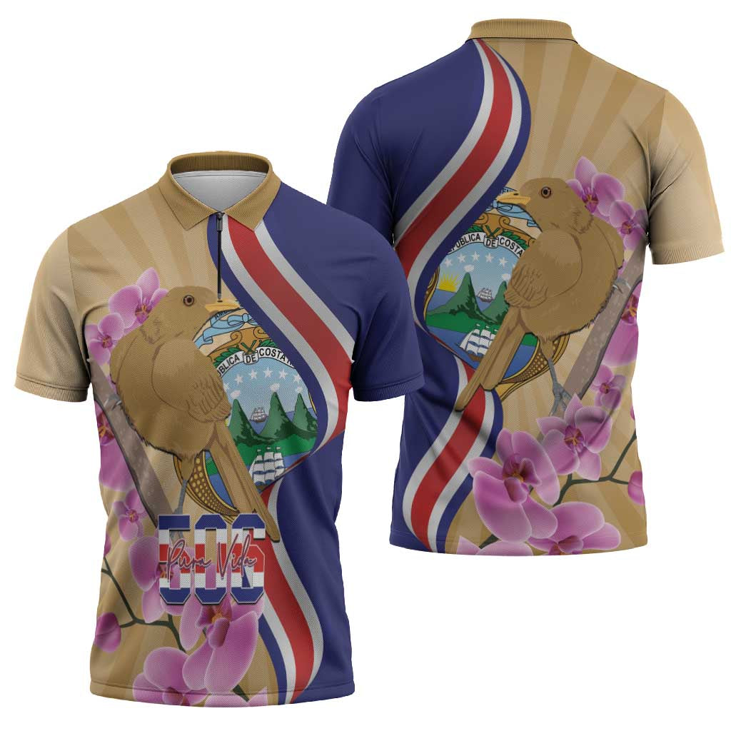 Costa Rica Independence Day Zipper Polo Shirt 506 Proud Yiguirro With Orchid - Wonder Print Shop