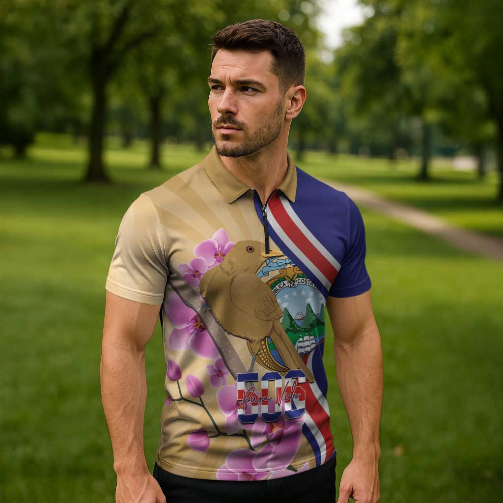 Costa Rica Independence Day Zipper Polo Shirt 506 Proud Yiguirro With Orchid - Wonder Print Shop