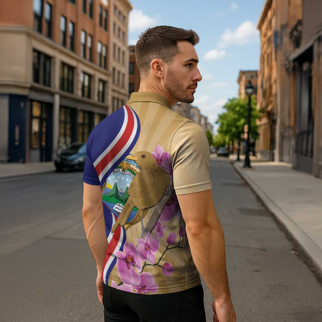 Costa Rica Independence Day Zipper Polo Shirt 506 Proud Yiguirro With Orchid - Wonder Print Shop