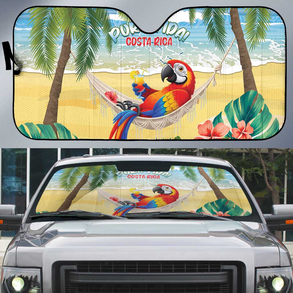 Pura Vida Costa Rica Auto Sun Shade Chilling Scarlet Macaw Tropical Vibes - Wonder Print Shop