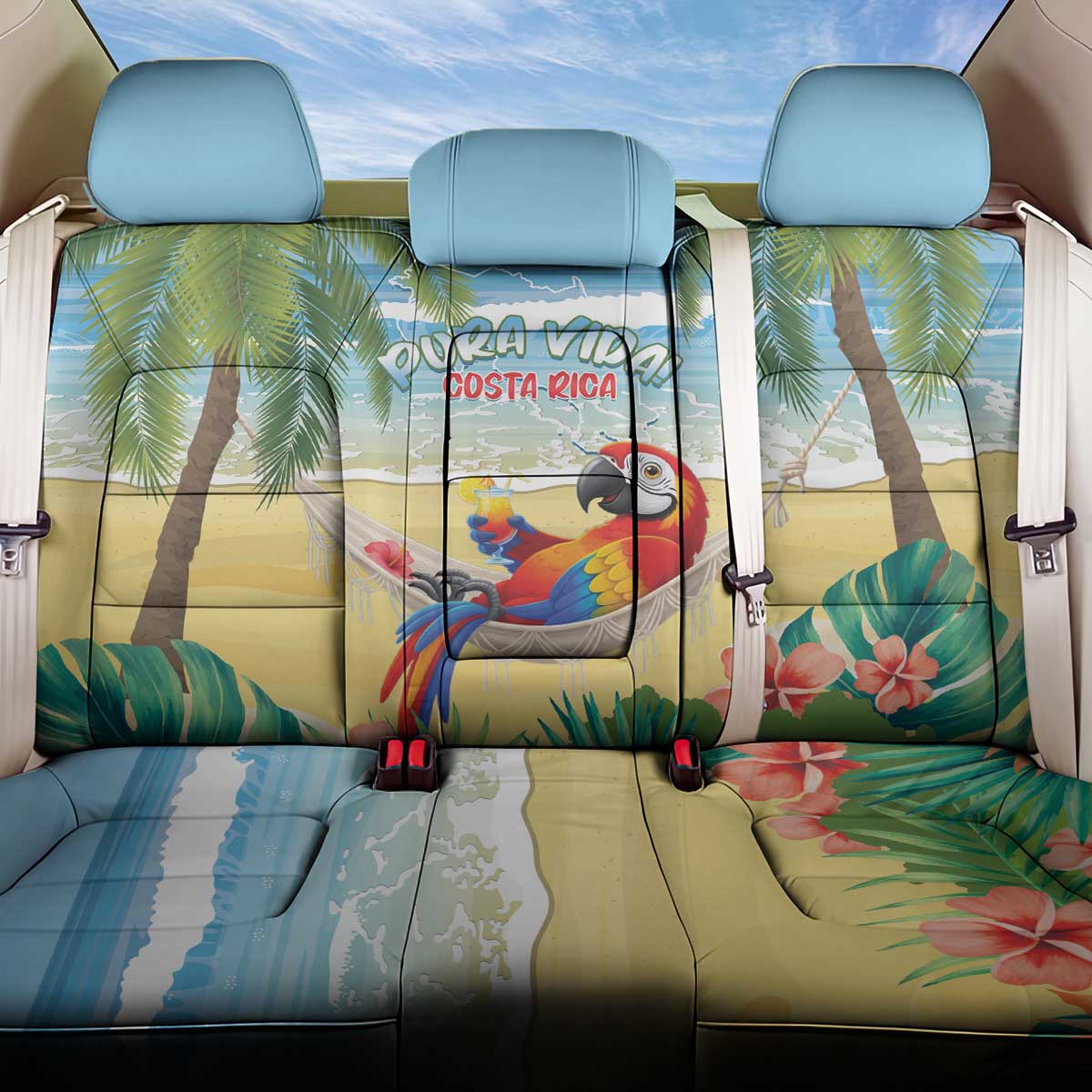 Pura Vida Costa Rica Back Car Seat Cover Chilling Scarlet Macaw Tropical Vibes - Wonder Print Shop
