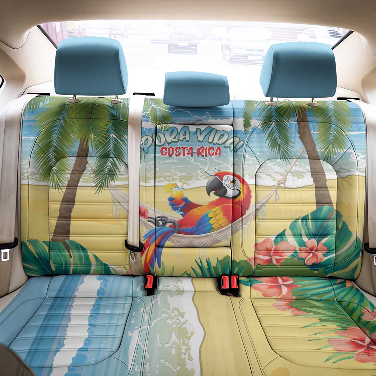 Pura Vida Costa Rica Back Car Seat Cover Chilling Scarlet Macaw Tropical Vibes - Wonder Print Shop