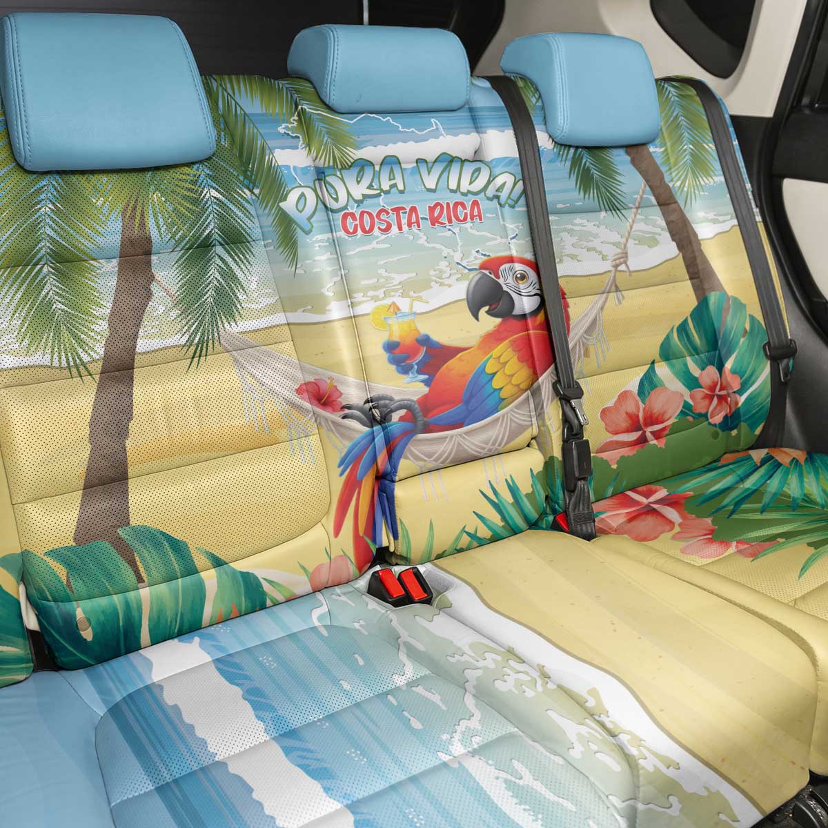 Pura Vida Costa Rica Back Car Seat Cover Chilling Scarlet Macaw Tropical Vibes - Wonder Print Shop