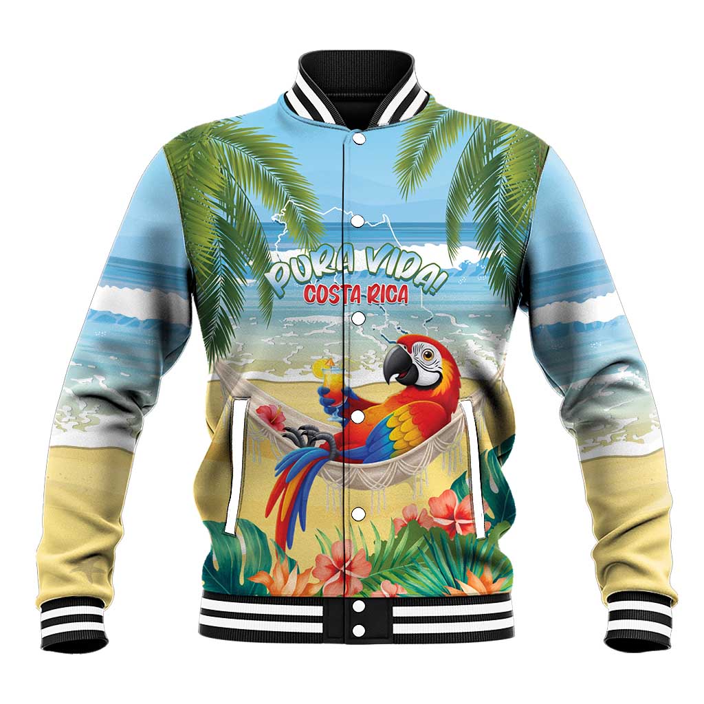 Pura Vida Costa Rica Baseball Jacket Chilling Scarlet Macaw Tropical Vibes - Wonder Print Shop