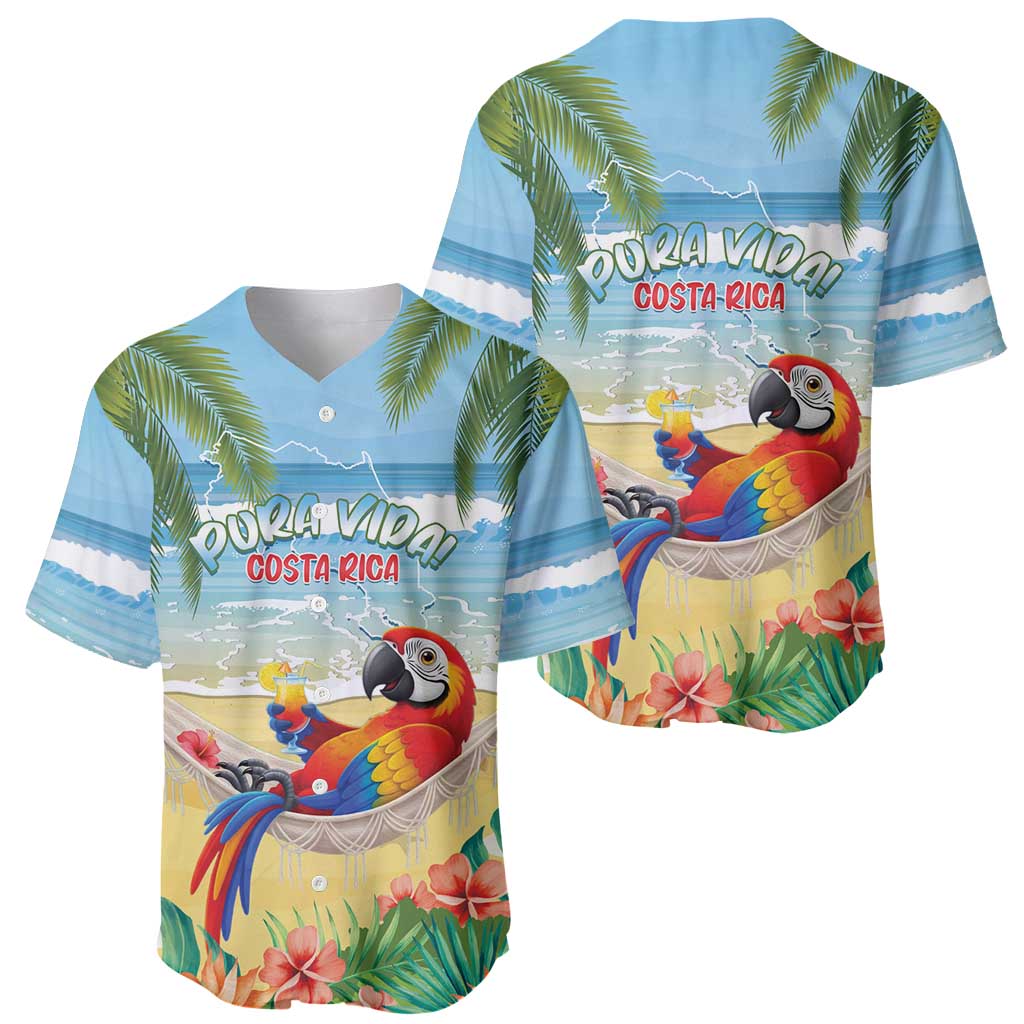 Pura Vida Costa Rica Baseball Jersey Chilling Scarlet Macaw Tropical Vibes - Wonder Print Shop