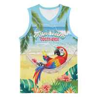 Pura Vida Costa Rica Basketball Jersey Chilling Scarlet Macaw Tropical Vibes - Wonder Print Shop
