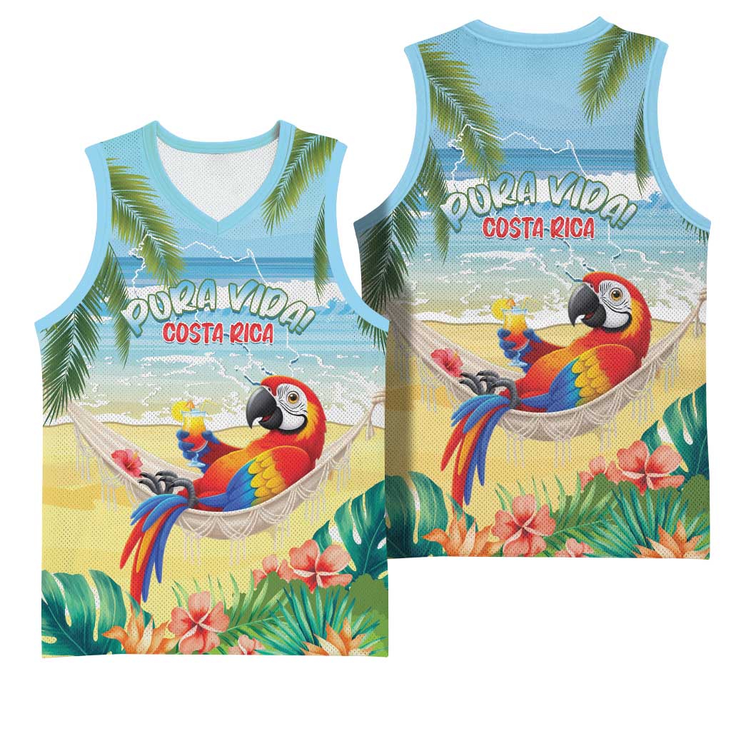 Pura Vida Costa Rica Basketball Jersey Chilling Scarlet Macaw Tropical Vibes - Wonder Print Shop