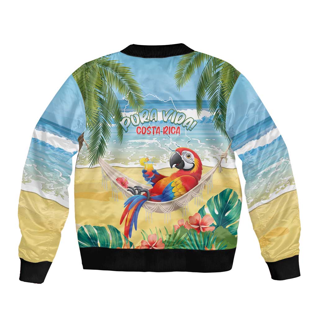 Pura Vida Costa Rica Bomber Jacket Chilling Scarlet Macaw Tropical Vibes - Wonder Print Shop