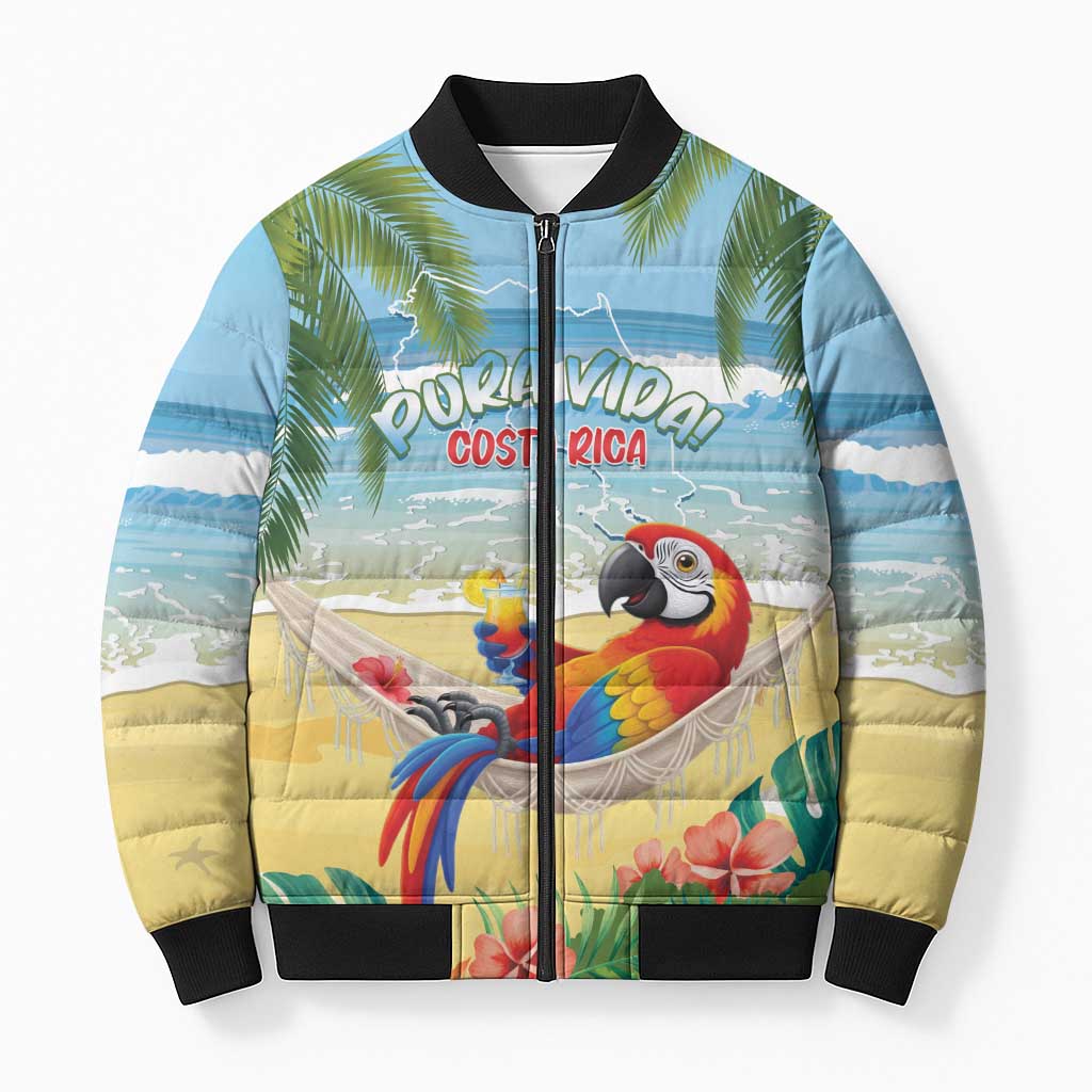 Pura Vida Costa Rica Bomber Puffer Jacket Chilling Scarlet Macaw Tropical Vibes - Wonder Print Shop