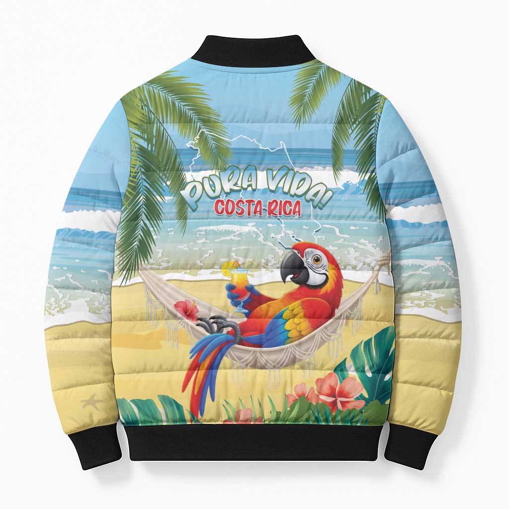 Pura Vida Costa Rica Bomber Puffer Jacket Chilling Scarlet Macaw Tropical Vibes - Wonder Print Shop