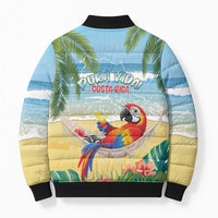 Pura Vida Costa Rica Bomber Puffer Jacket Chilling Scarlet Macaw Tropical Vibes - Wonder Print Shop