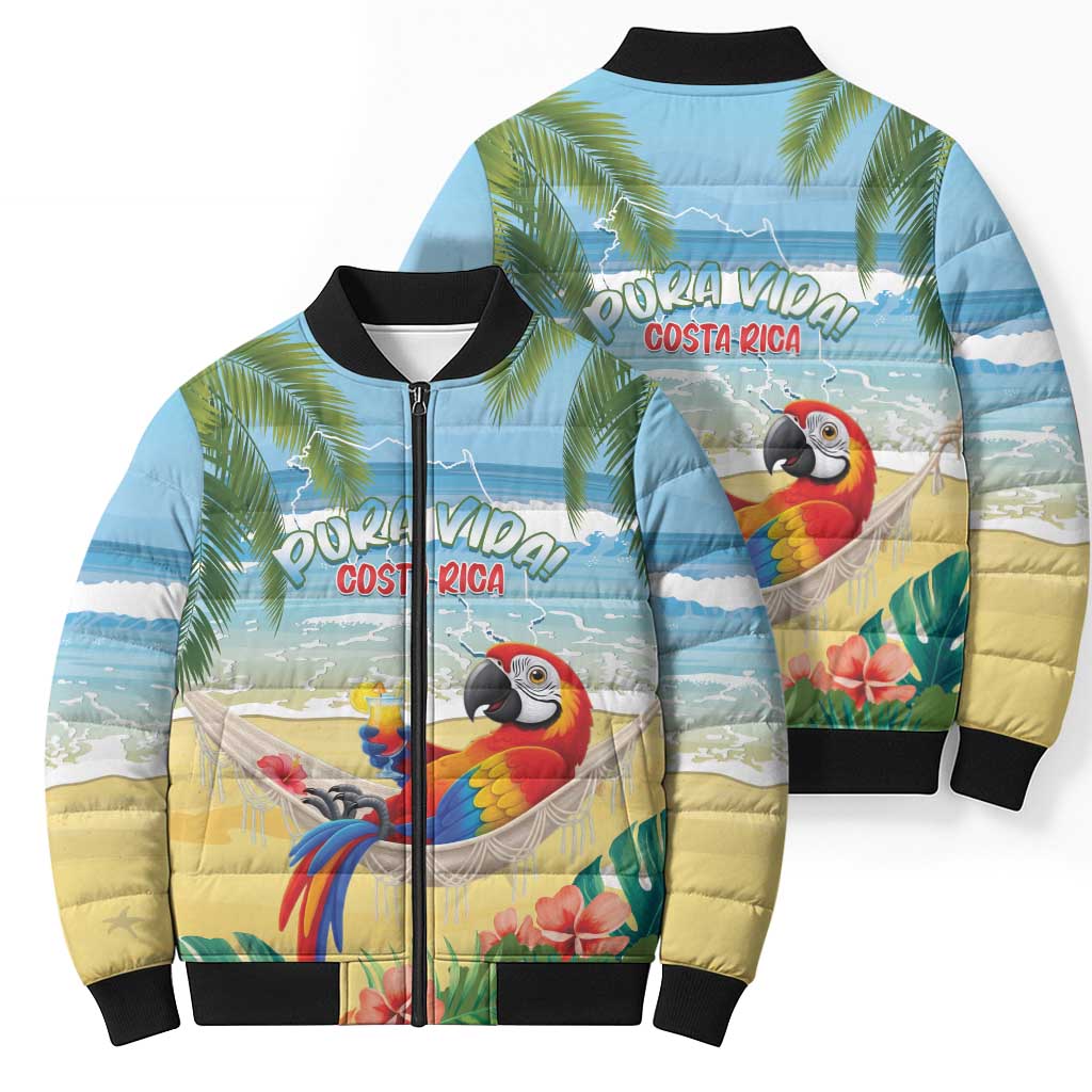 Pura Vida Costa Rica Bomber Puffer Jacket Chilling Scarlet Macaw Tropical Vibes - Wonder Print Shop