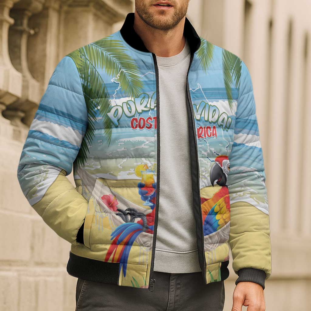 Pura Vida Costa Rica Bomber Puffer Jacket Chilling Scarlet Macaw Tropical Vibes - Wonder Print Shop