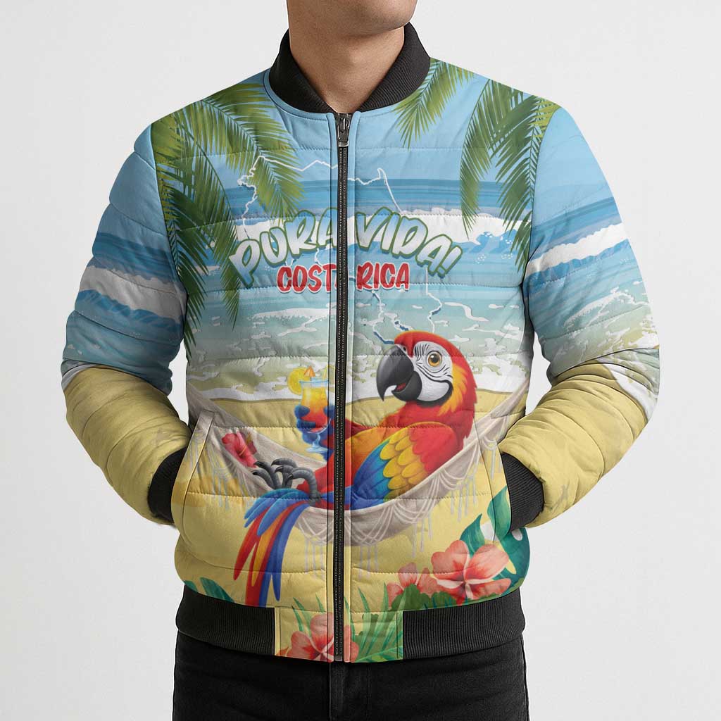 Pura Vida Costa Rica Bomber Puffer Jacket Chilling Scarlet Macaw Tropical Vibes - Wonder Print Shop