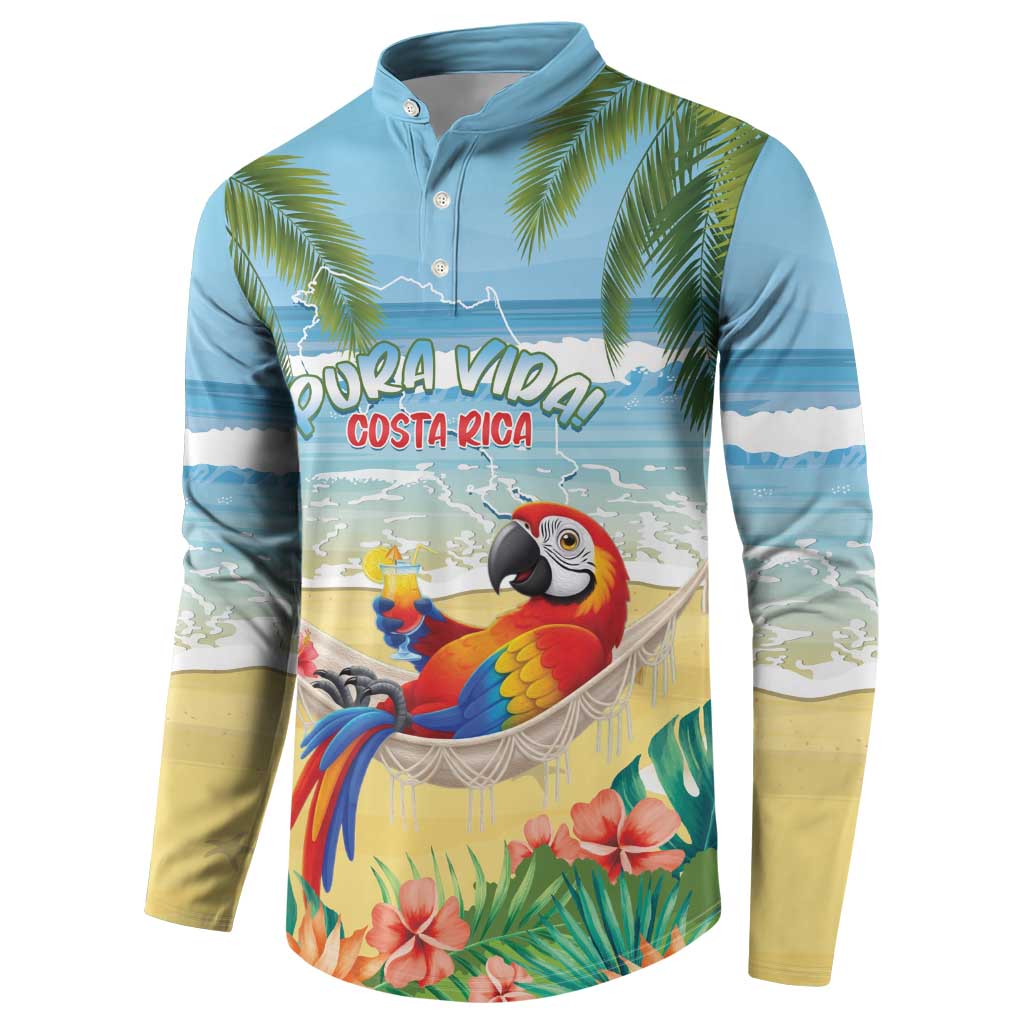 Pura Vida Costa Rica Button Sweatshirt Chilling Scarlet Macaw Tropical Vibes - Wonder Print Shop