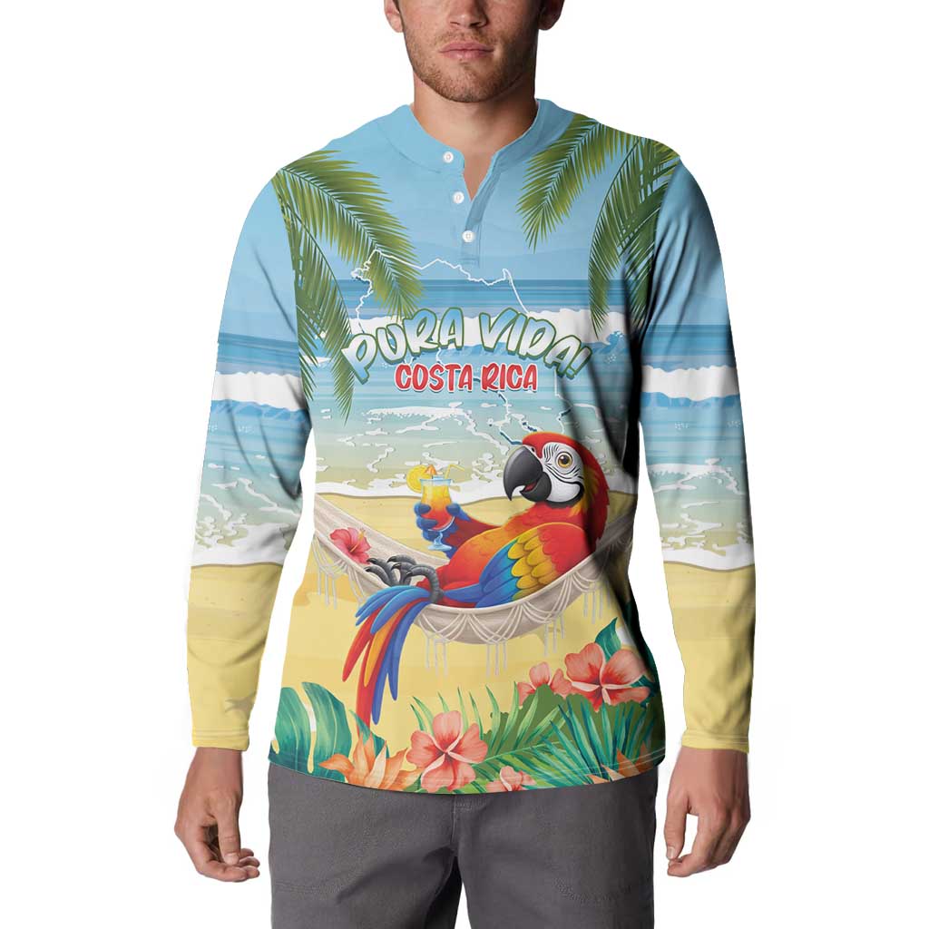 Pura Vida Costa Rica Button Sweatshirt Chilling Scarlet Macaw Tropical Vibes - Wonder Print Shop