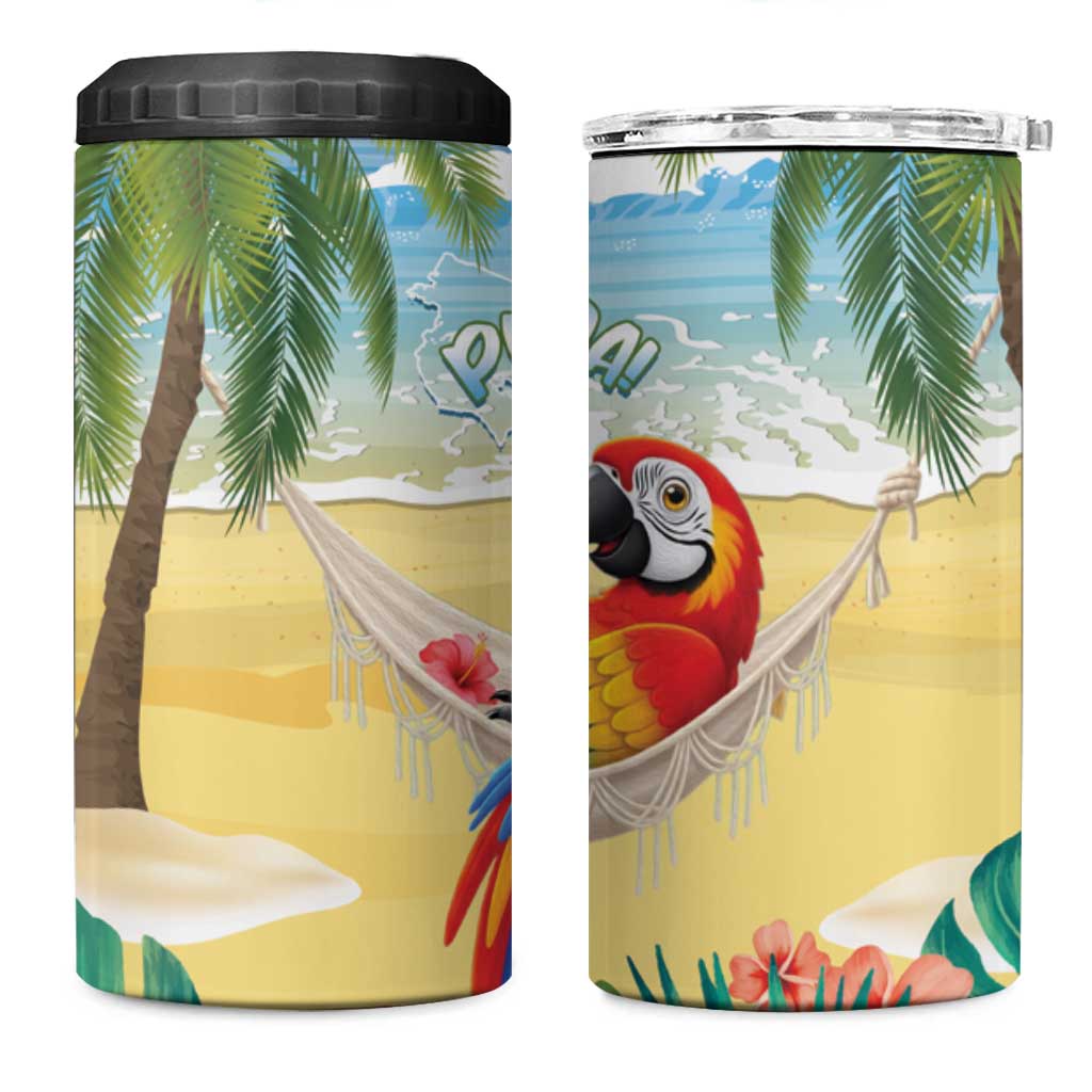 Pura Vida Costa Rica 4 in 1 Can Cooler Tumbler Chilling Scarlet Macaw Tropical Vibes - Wonder Print Shop