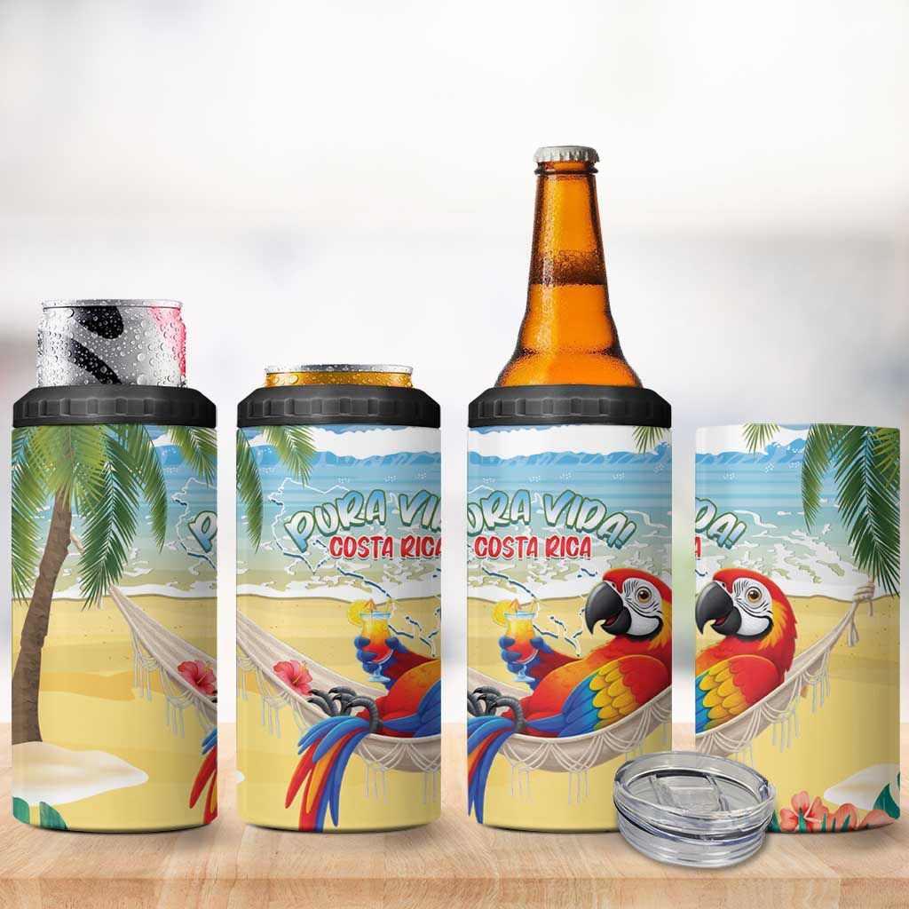 Pura Vida Costa Rica 4 in 1 Can Cooler Tumbler Chilling Scarlet Macaw Tropical Vibes - Wonder Print Shop