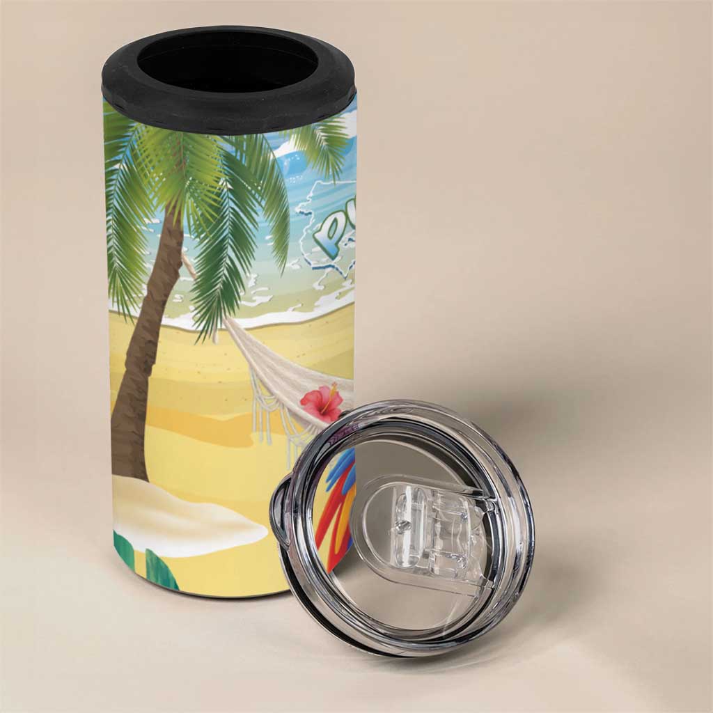 Pura Vida Costa Rica 4 in 1 Can Cooler Tumbler Chilling Scarlet Macaw Tropical Vibes - Wonder Print Shop