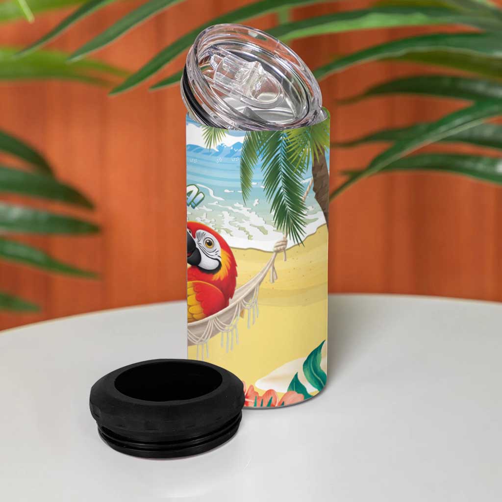 Pura Vida Costa Rica 4 in 1 Can Cooler Tumbler Chilling Scarlet Macaw Tropical Vibes - Wonder Print Shop