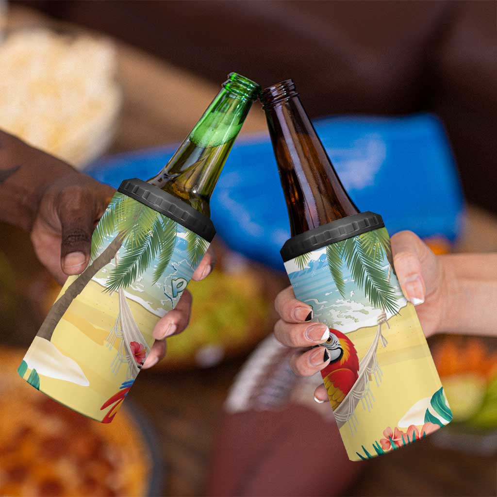 Pura Vida Costa Rica 4 in 1 Can Cooler Tumbler Chilling Scarlet Macaw Tropical Vibes - Wonder Print Shop