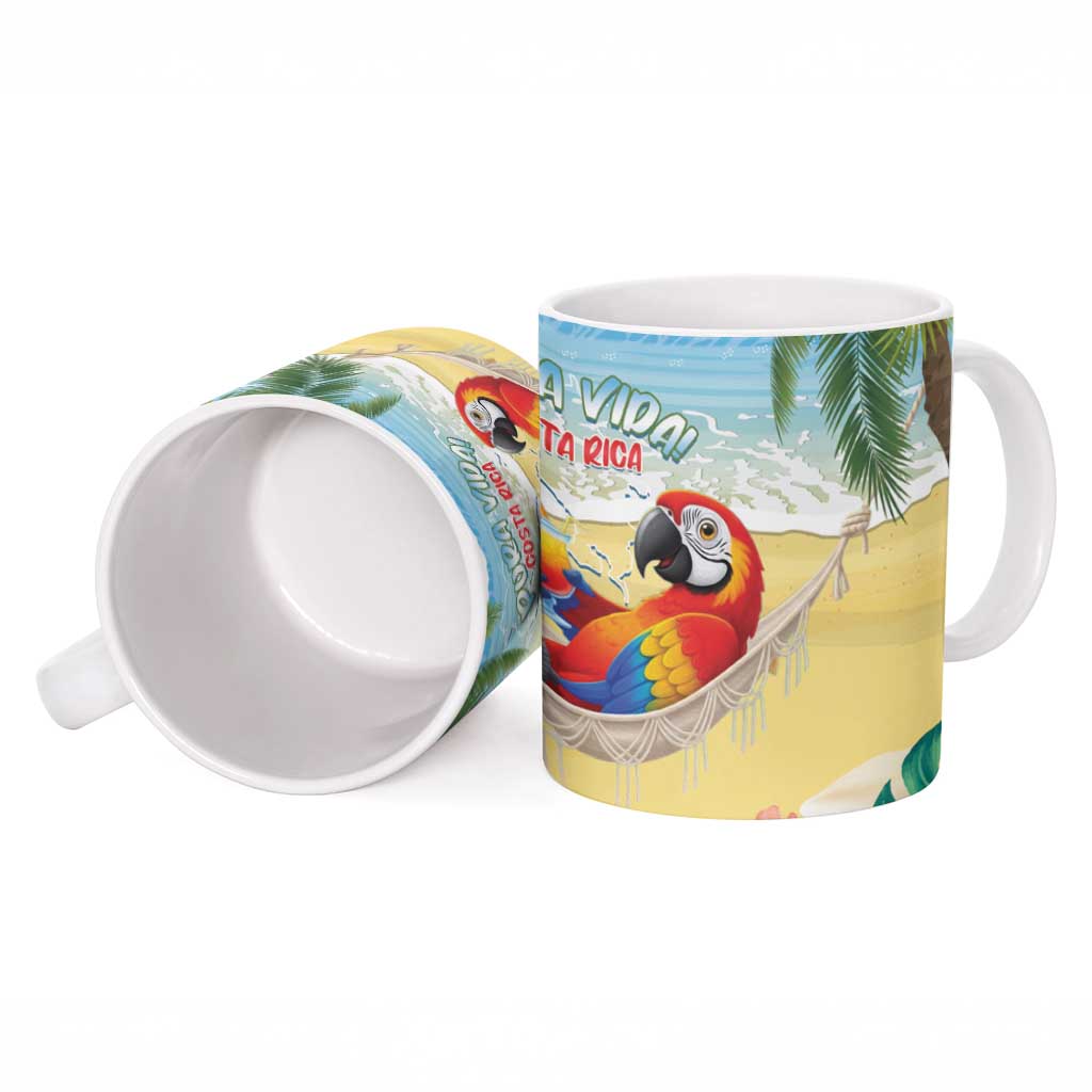 Pura Vida Costa Rica Ceramic Mug Chilling Scarlet Macaw Tropical Vibes - Wonder Print Shop