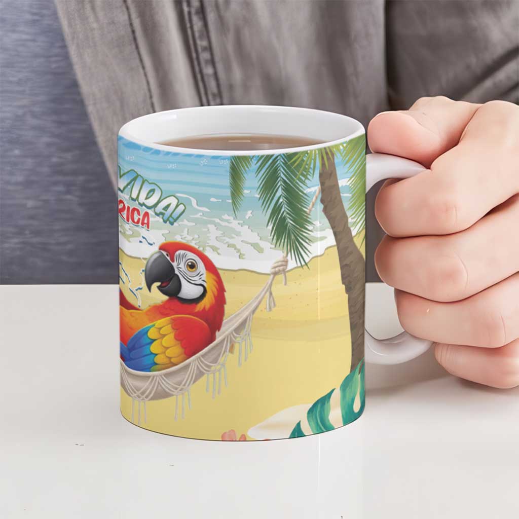 Pura Vida Costa Rica Ceramic Mug Chilling Scarlet Macaw Tropical Vibes - Wonder Print Shop