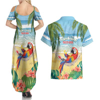 Pura Vida Costa Rica Couples Matching Summer Maxi Dress and Hawaiian Shirt Chilling Scarlet Macaw Tropical Vibes - Wonder Print Shop