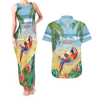 Pura Vida Costa Rica Couples Matching Tank Maxi Dress and Hawaiian Shirt Chilling Scarlet Macaw Tropical Vibes - Wonder Print Shop