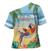 Pura Vida Costa Rica Cross Shoulder Shirt Chilling Scarlet Macaw Tropical Vibes - Wonder Print Shop