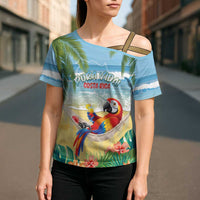 Pura Vida Costa Rica Cross Shoulder Shirt Chilling Scarlet Macaw Tropical Vibes - Wonder Print Shop