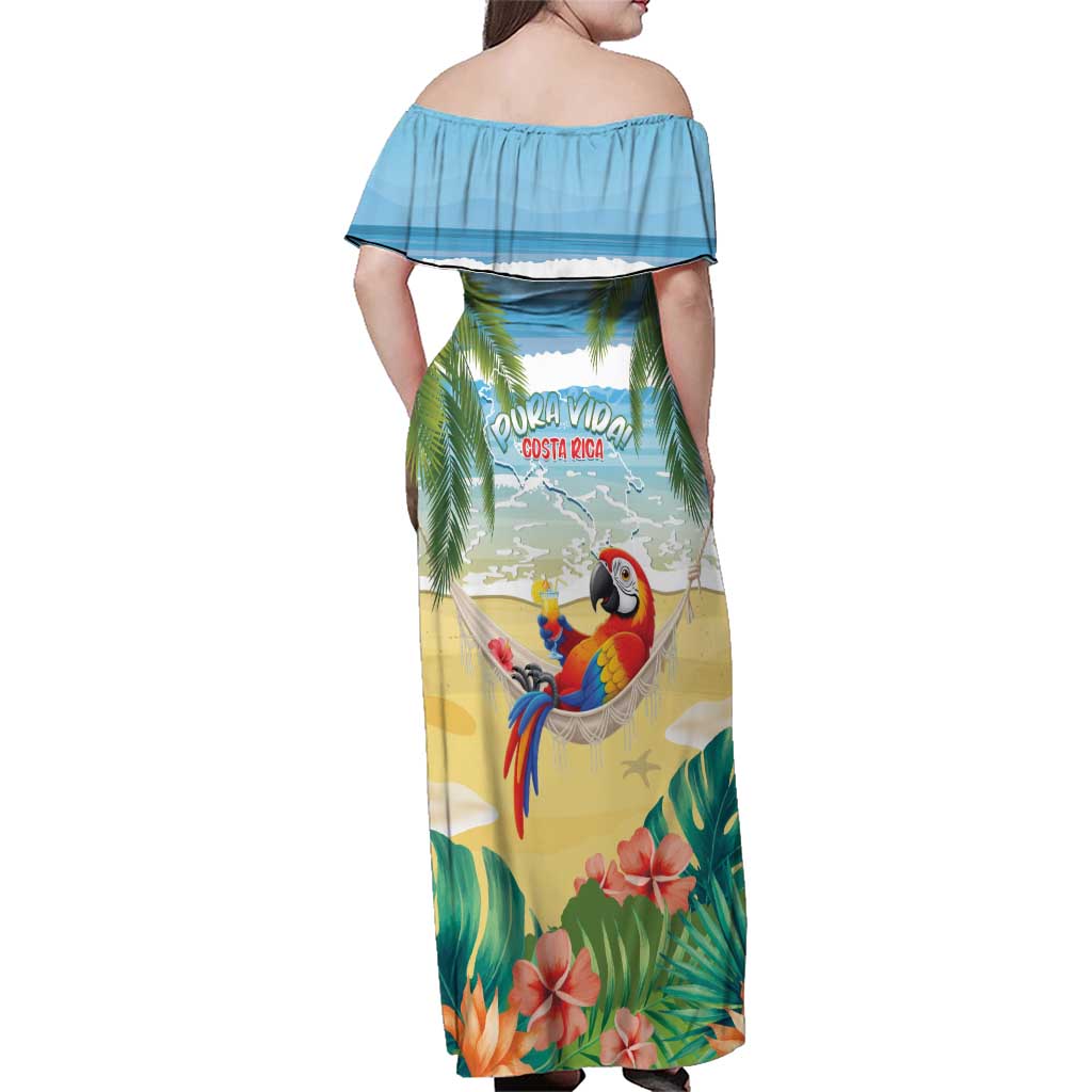 Pura Vida Costa Rica Family Matching Off Shoulder Maxi Dress and Hawaiian Shirt Chilling Scarlet Macaw Tropical Vibes - Wonder Print Shop