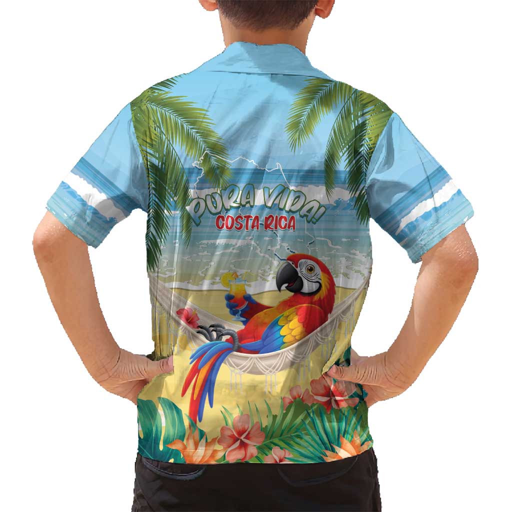 Pura Vida Costa Rica Family Matching Off Shoulder Short Dress and Hawaiian Shirt Chilling Scarlet Macaw Tropical Vibes - Wonder Print Shop