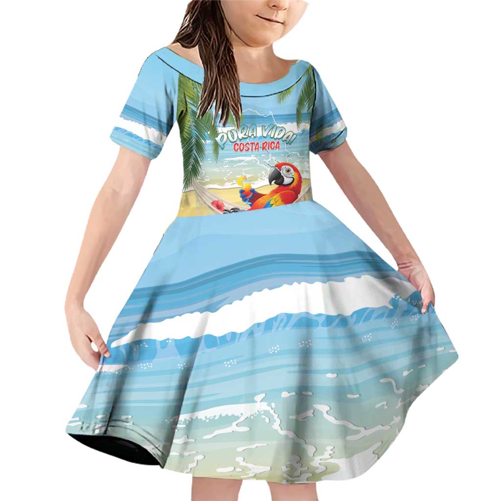 Pura Vida Costa Rica Family Matching Off Shoulder Short Dress and Hawaiian Shirt Chilling Scarlet Macaw Tropical Vibes - Wonder Print Shop