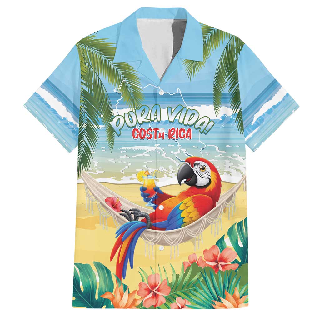 Pura Vida Costa Rica Family Matching Off Shoulder Short Dress and Hawaiian Shirt Chilling Scarlet Macaw Tropical Vibes - Wonder Print Shop