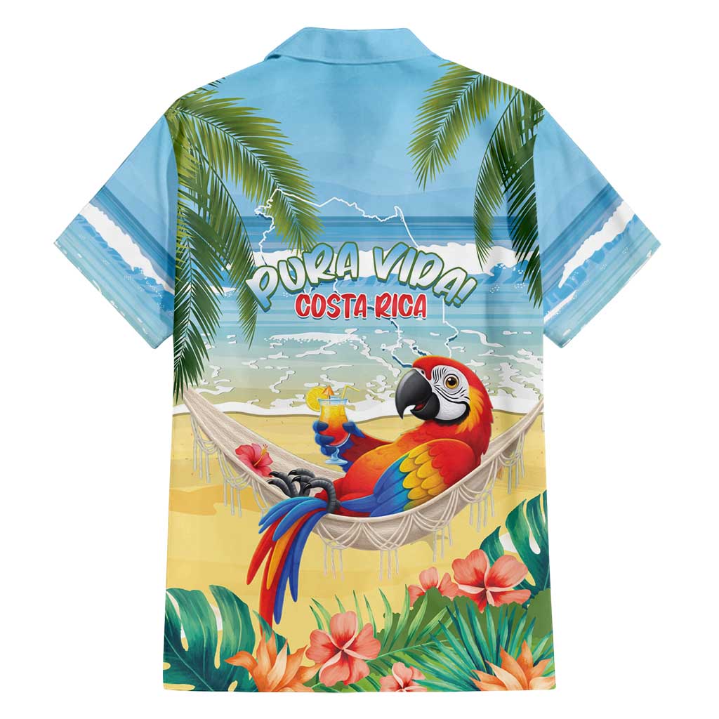 Pura Vida Costa Rica Family Matching Off Shoulder Short Dress and Hawaiian Shirt Chilling Scarlet Macaw Tropical Vibes - Wonder Print Shop