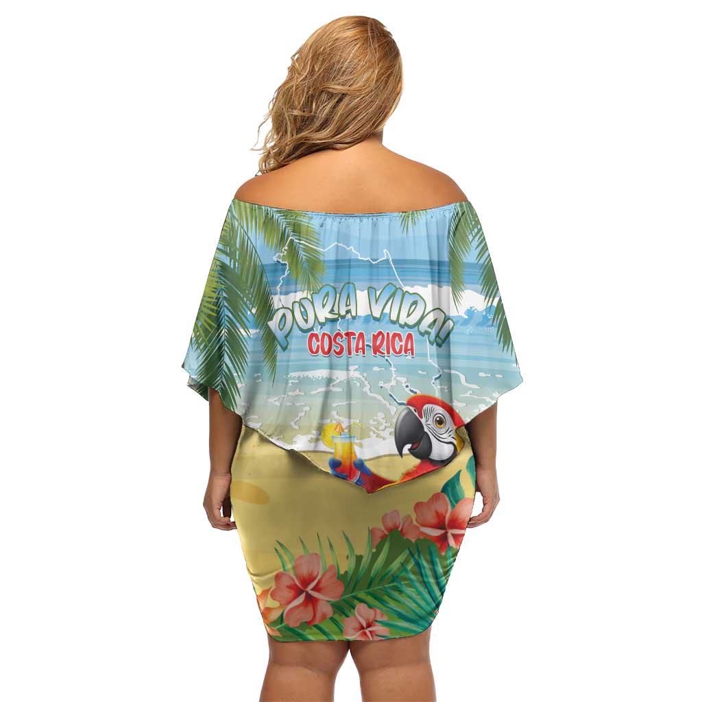 Pura Vida Costa Rica Family Matching Off Shoulder Short Dress and Hawaiian Shirt Chilling Scarlet Macaw Tropical Vibes - Wonder Print Shop