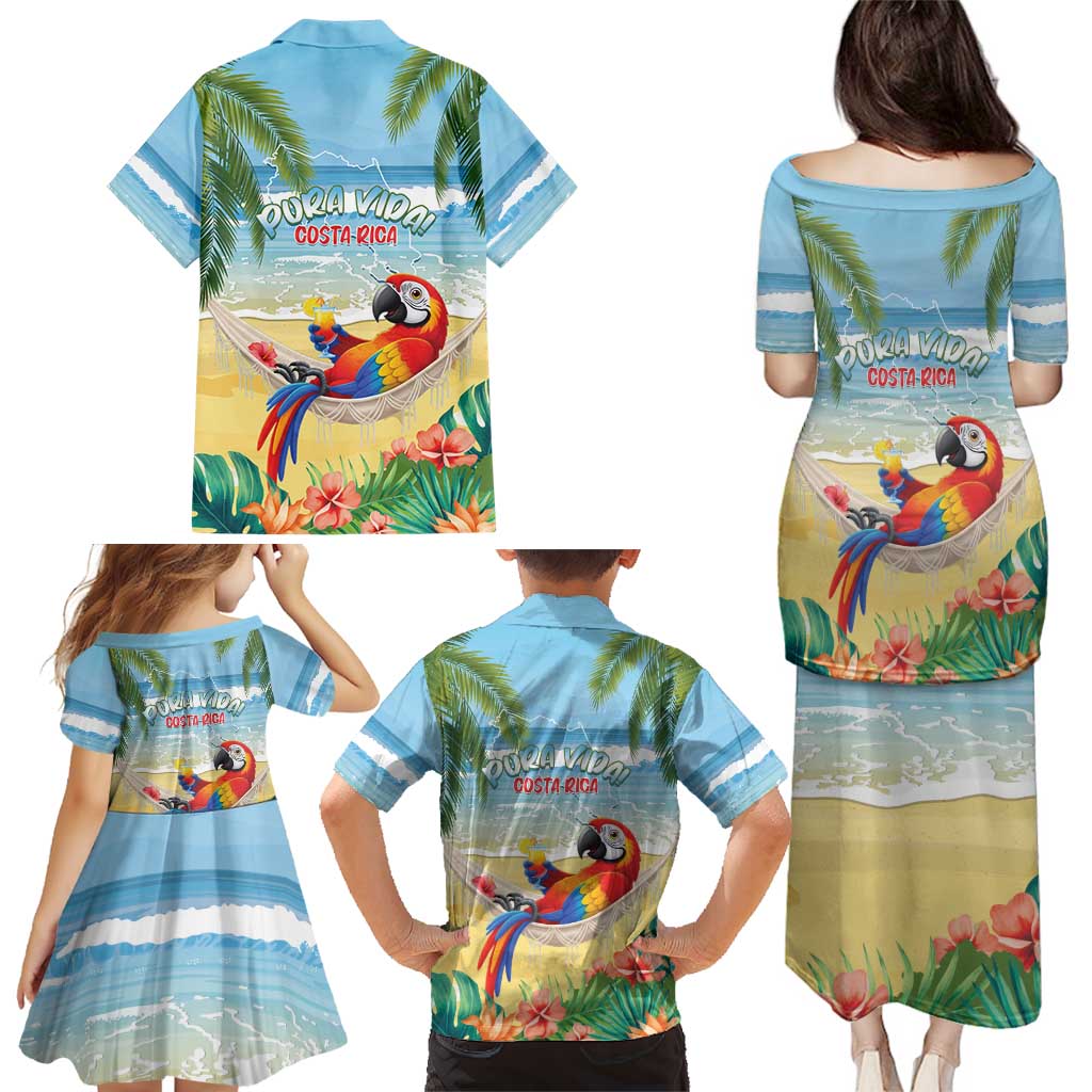 Pura Vida Costa Rica Family Matching Puletasi and Hawaiian Shirt Chilling Scarlet Macaw Tropical Vibes - Wonder Print Shop