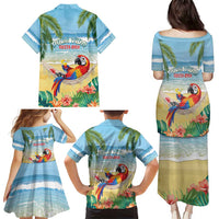Pura Vida Costa Rica Family Matching Puletasi and Hawaiian Shirt Chilling Scarlet Macaw Tropical Vibes - Wonder Print Shop