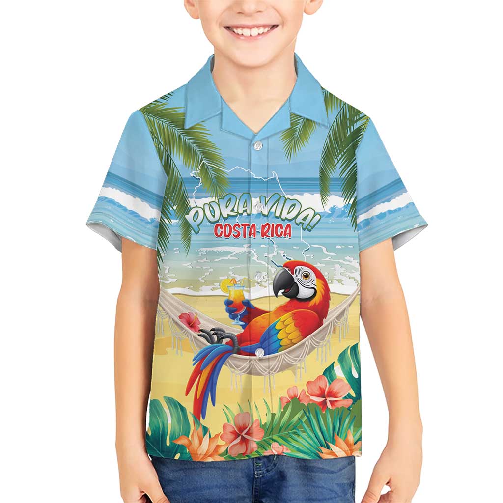 Pura Vida Costa Rica Family Matching Short Sleeve Bodycon Dress and Hawaiian Shirt Chilling Scarlet Macaw Tropical Vibes - Wonder Print Shop