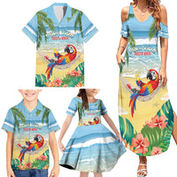 Pura Vida Costa Rica Family Matching Summer Maxi Dress and Hawaiian Shirt Chilling Scarlet Macaw Tropical Vibes - Wonder Print Shop