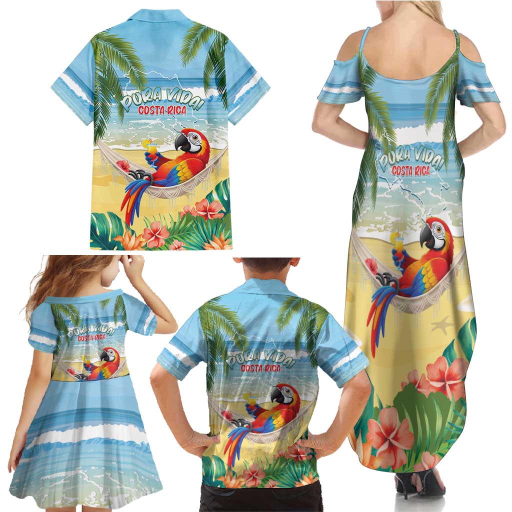 Pura Vida Costa Rica Family Matching Summer Maxi Dress and Hawaiian Shirt Chilling Scarlet Macaw Tropical Vibes - Wonder Print Shop
