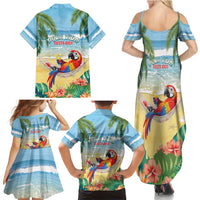 Pura Vida Costa Rica Family Matching Summer Maxi Dress and Hawaiian Shirt Chilling Scarlet Macaw Tropical Vibes - Wonder Print Shop